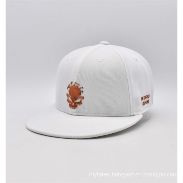 6 Panel White Snapback Cap with Metal Plate